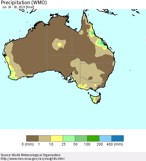 Australia Precipitation (WMO) Thematic Map For 7/24/2023 - 7/30/2023