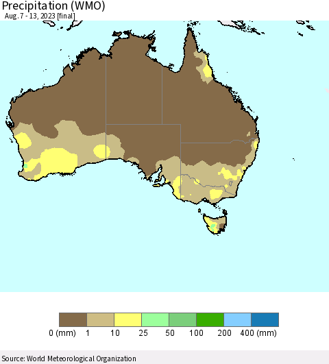Australia Precipitation (WMO) Thematic Map For 8/7/2023 - 8/13/2023