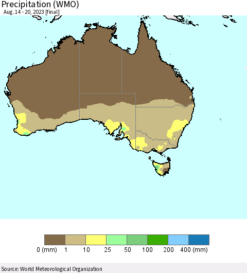 Australia Precipitation (WMO) Thematic Map For 8/14/2023 - 8/20/2023