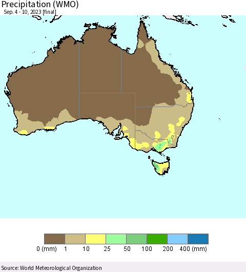Australia Precipitation (WMO) Thematic Map For 9/4/2023 - 9/10/2023