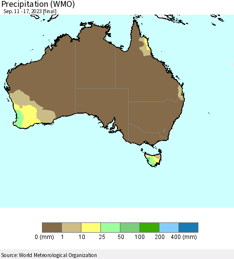 Australia Precipitation (WMO) Thematic Map For 9/11/2023 - 9/17/2023