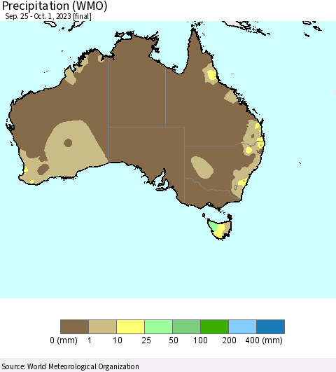 Australia Precipitation (WMO) Thematic Map For 9/25/2023 - 10/1/2023