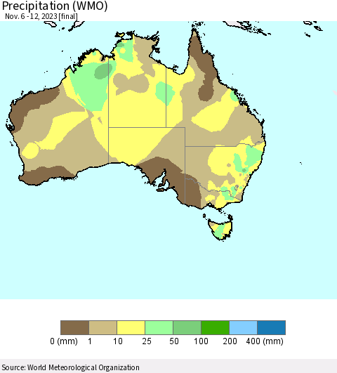 Australia Precipitation (WMO) Thematic Map For 11/6/2023 - 11/12/2023