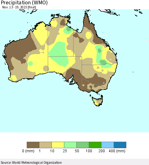 Australia Precipitation (WMO) Thematic Map For 11/13/2023 - 11/19/2023