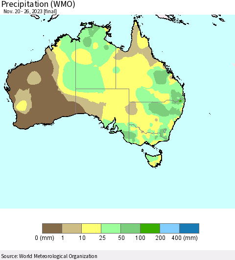 Australia Precipitation (WMO) Thematic Map For 11/20/2023 - 11/26/2023