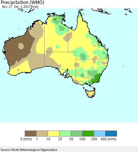 Australia Precipitation (WMO) Thematic Map For 11/27/2023 - 12/3/2023