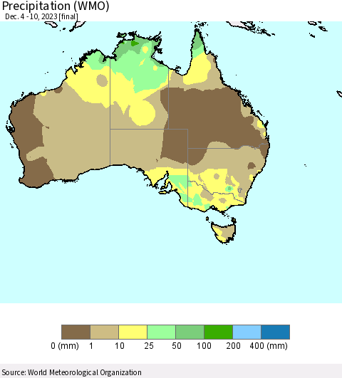 Australia Precipitation (WMO) Thematic Map For 12/4/2023 - 12/10/2023