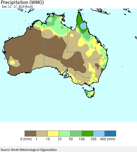 Australia Precipitation (WMO) Thematic Map For 12/11/2023 - 12/17/2023