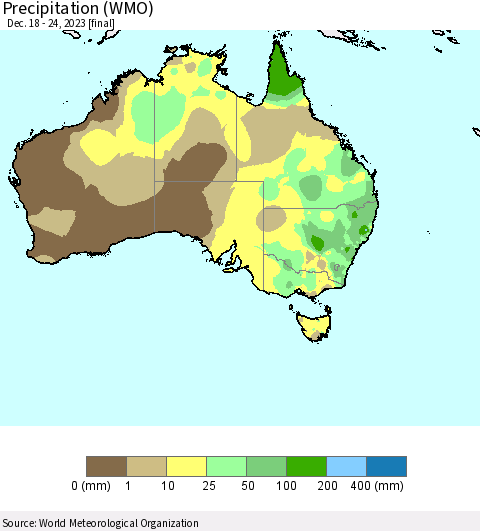 Australia Precipitation (WMO) Thematic Map For 12/18/2023 - 12/24/2023