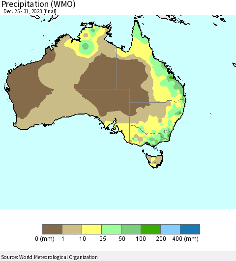 Australia Precipitation (WMO) Thematic Map For 12/25/2023 - 12/31/2023