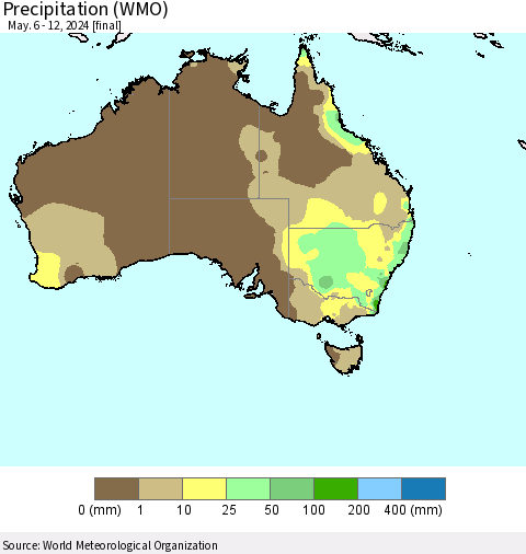 Australia Precipitation (WMO) Thematic Map For 5/6/2024 - 5/12/2024