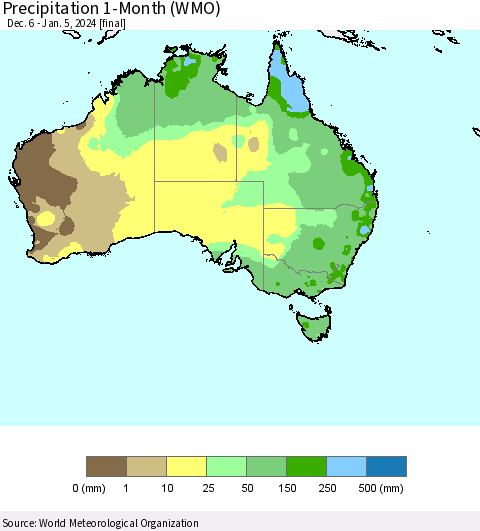 Australia Precipitation 1-Month (WMO) Thematic Map For 12/6/2023 - 1/5/2024