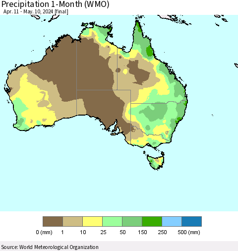 Australia Precipitation 1-Month (WMO) Thematic Map For 4/11/2024 - 5/10/2024