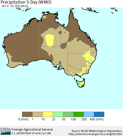 Australia Precipitation 5-Day (WMO) Thematic Map For 10/6/2021 - 10/10/2021