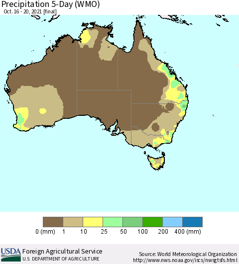Australia Precipitation 5-Day (WMO) Thematic Map For 10/16/2021 - 10/20/2021