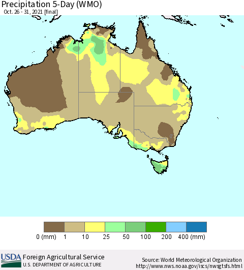 Australia Precipitation 5-Day (WMO) Thematic Map For 10/26/2021 - 10/31/2021