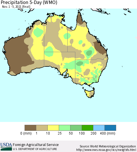 Australia Precipitation 5-Day (WMO) Thematic Map For 11/1/2021 - 11/5/2021