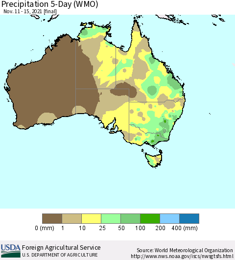 Australia Precipitation 5-Day (WMO) Thematic Map For 11/11/2021 - 11/15/2021