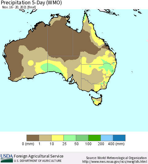 Australia Precipitation 5-Day (WMO) Thematic Map For 11/16/2021 - 11/20/2021