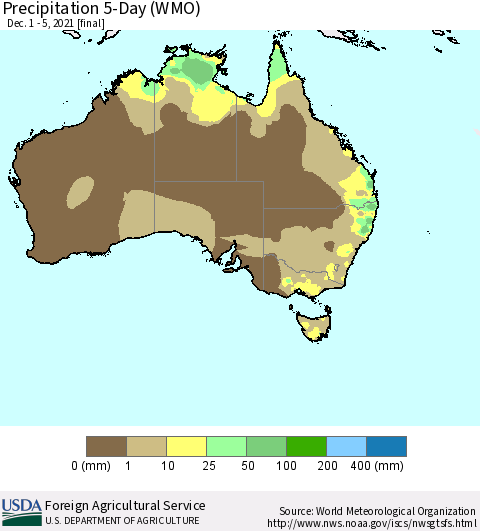 Australia Precipitation 5-Day (WMO) Thematic Map For 12/1/2021 - 12/5/2021