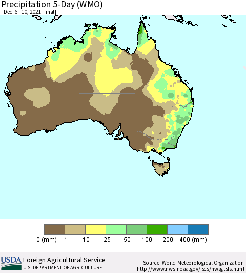 Australia Precipitation 5-Day (WMO) Thematic Map For 12/6/2021 - 12/10/2021