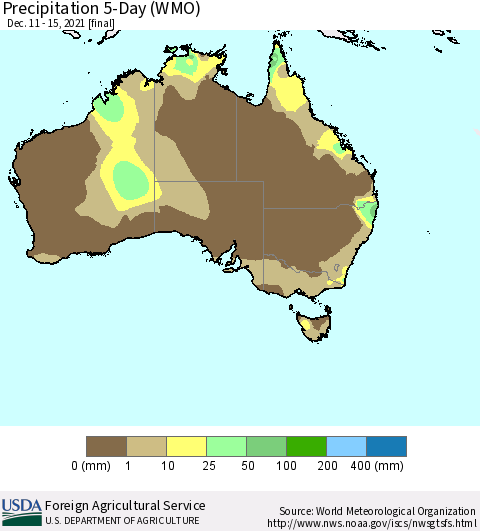 Australia Precipitation 5-Day (WMO) Thematic Map For 12/11/2021 - 12/15/2021