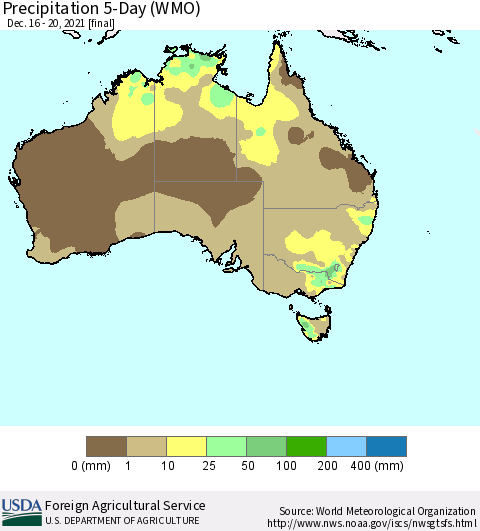 Australia Precipitation 5-Day (WMO) Thematic Map For 12/16/2021 - 12/20/2021
