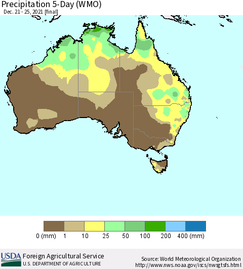 Australia Precipitation 5-Day (WMO) Thematic Map For 12/21/2021 - 12/25/2021