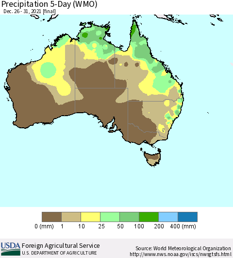 Australia Precipitation 5-Day (WMO) Thematic Map For 12/26/2021 - 12/31/2021
