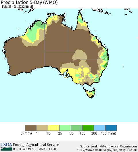 Australia Precipitation 5-Day (WMO) Thematic Map For 2/26/2022 - 2/28/2022