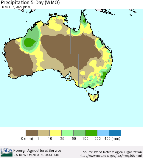Australia Precipitation 5-Day (WMO) Thematic Map For 3/1/2022 - 3/5/2022