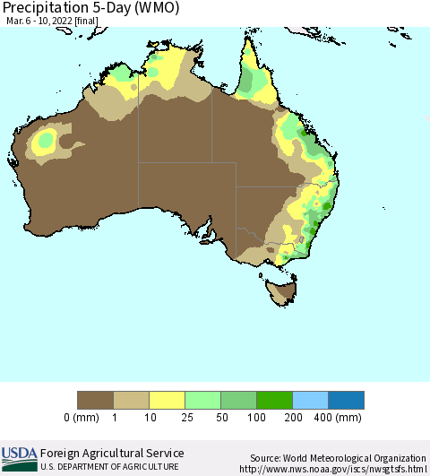 Australia Precipitation 5-Day (WMO) Thematic Map For 3/6/2022 - 3/10/2022