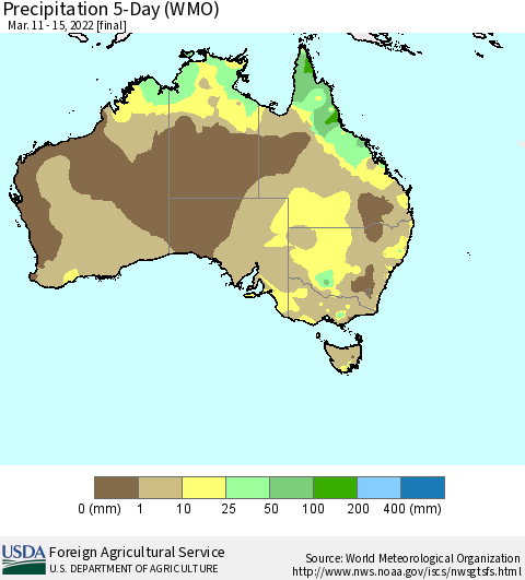 Australia Precipitation 5-Day (WMO) Thematic Map For 3/11/2022 - 3/15/2022