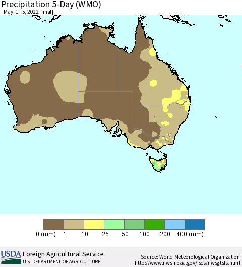 Australia Precipitation 5-Day (WMO) Thematic Map For 5/1/2022 - 5/5/2022
