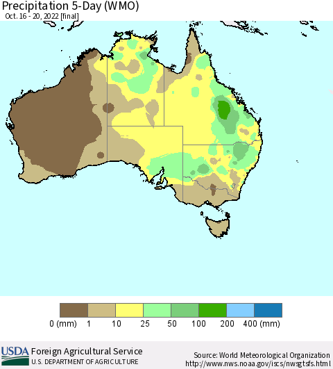Australia Precipitation 5-Day (WMO) Thematic Map For 10/16/2022 - 10/20/2022