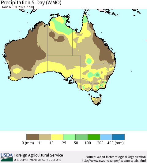 Australia Precipitation 5-Day (WMO) Thematic Map For 11/6/2022 - 11/10/2022