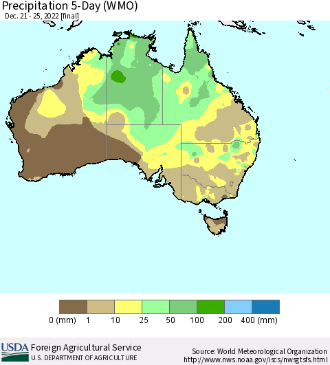 Australia Precipitation 5-Day (WMO) Thematic Map For 12/21/2022 - 12/25/2022