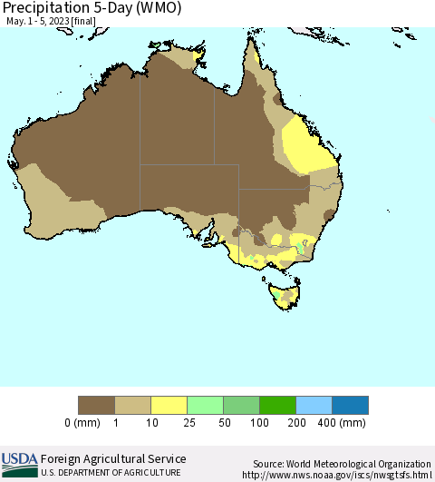 Australia Precipitation 5-Day (WMO) Thematic Map For 5/1/2023 - 5/5/2023