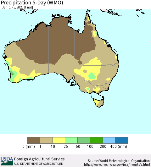 Australia Precipitation 5-Day (WMO) Thematic Map For 6/1/2023 - 6/5/2023