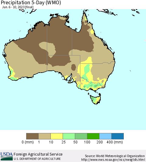 Australia Precipitation 5-Day (WMO) Thematic Map For 6/6/2023 - 6/10/2023