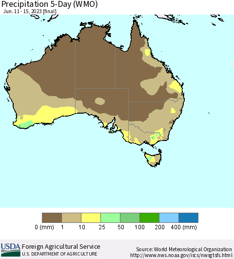 Australia Precipitation 5-Day (WMO) Thematic Map For 6/11/2023 - 6/15/2023