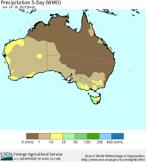 Australia Precipitation 5-Day (WMO) Thematic Map For 6/16/2023 - 6/20/2023