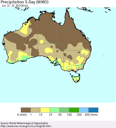 Australia Precipitation 5-Day (WMO) Thematic Map For 6/21/2023 - 6/25/2023