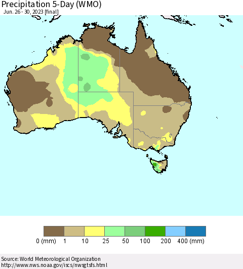 Australia Precipitation 5-Day (WMO) Thematic Map For 6/26/2023 - 6/30/2023