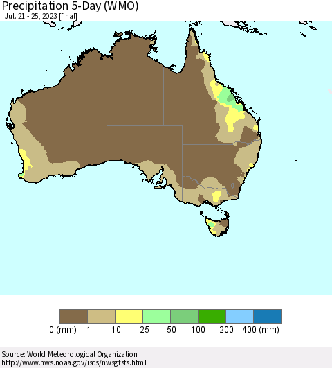 Australia Precipitation 5-Day (WMO) Thematic Map For 7/21/2023 - 7/25/2023