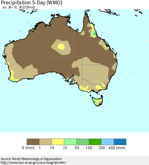 Australia Precipitation 5-Day (WMO) Thematic Map For 7/26/2023 - 7/31/2023