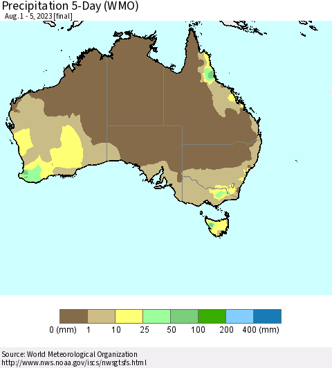 Australia Precipitation 5-Day (WMO) Thematic Map For 8/1/2023 - 8/5/2023