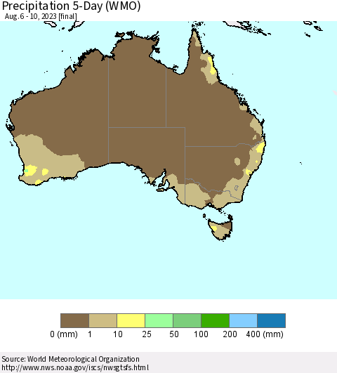 Australia Precipitation 5-Day (WMO) Thematic Map For 8/6/2023 - 8/10/2023