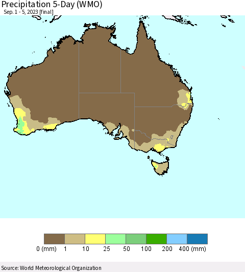 Australia Precipitation 5-Day (WMO) Thematic Map For 9/1/2023 - 9/5/2023