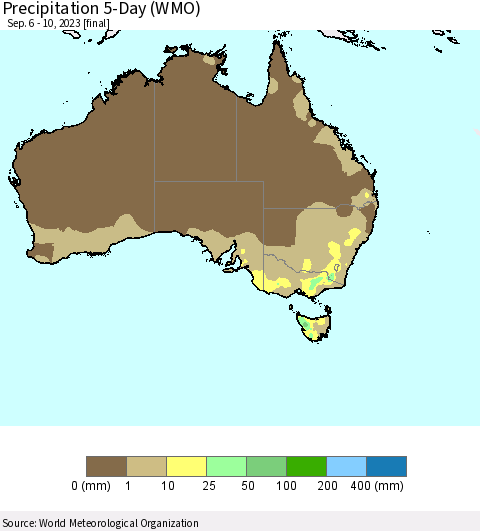 Australia Precipitation 5-Day (WMO) Thematic Map For 9/6/2023 - 9/10/2023
